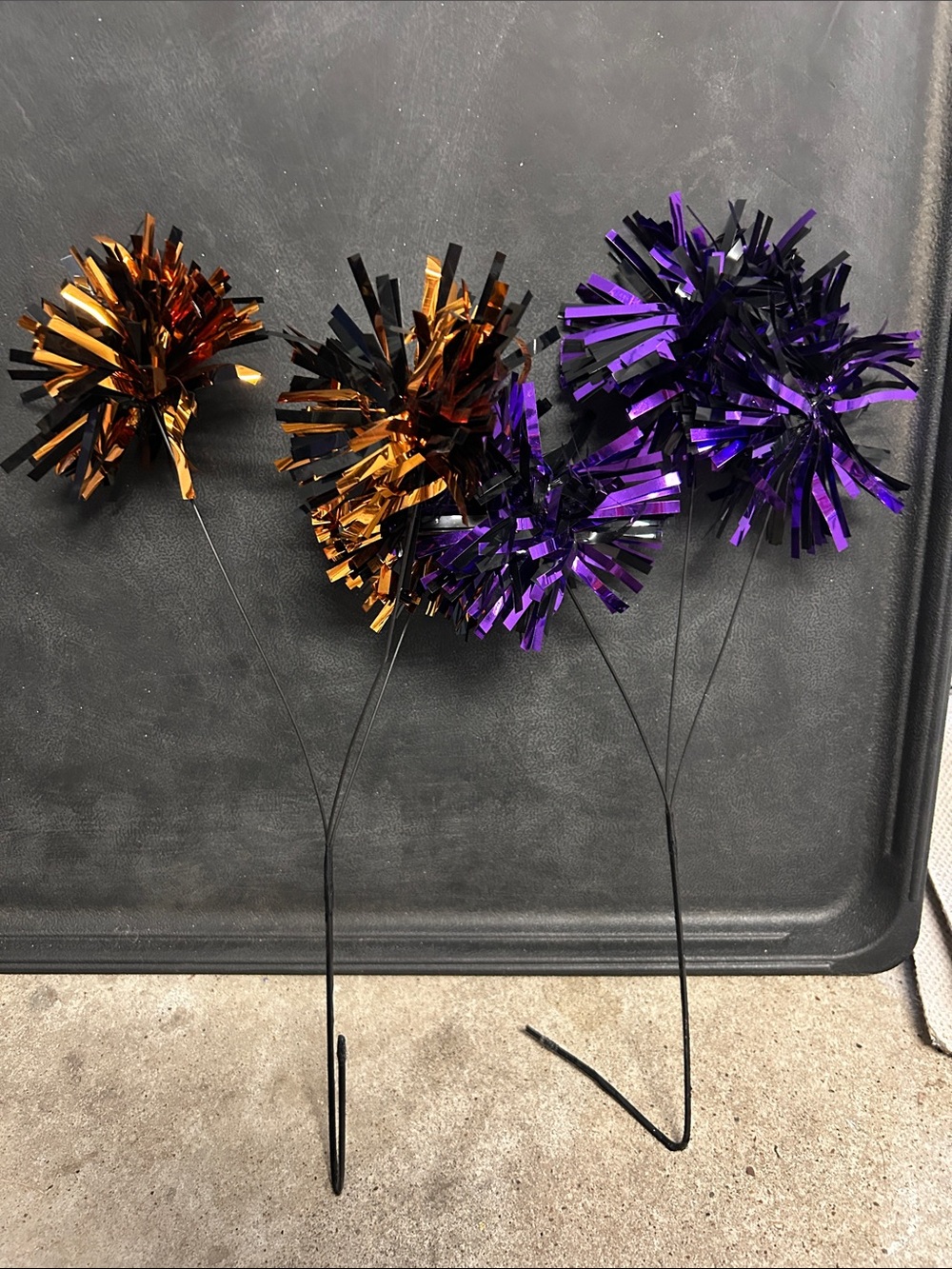 Purple and Metallic Orange Tinsel Pom picks (Set of 3)